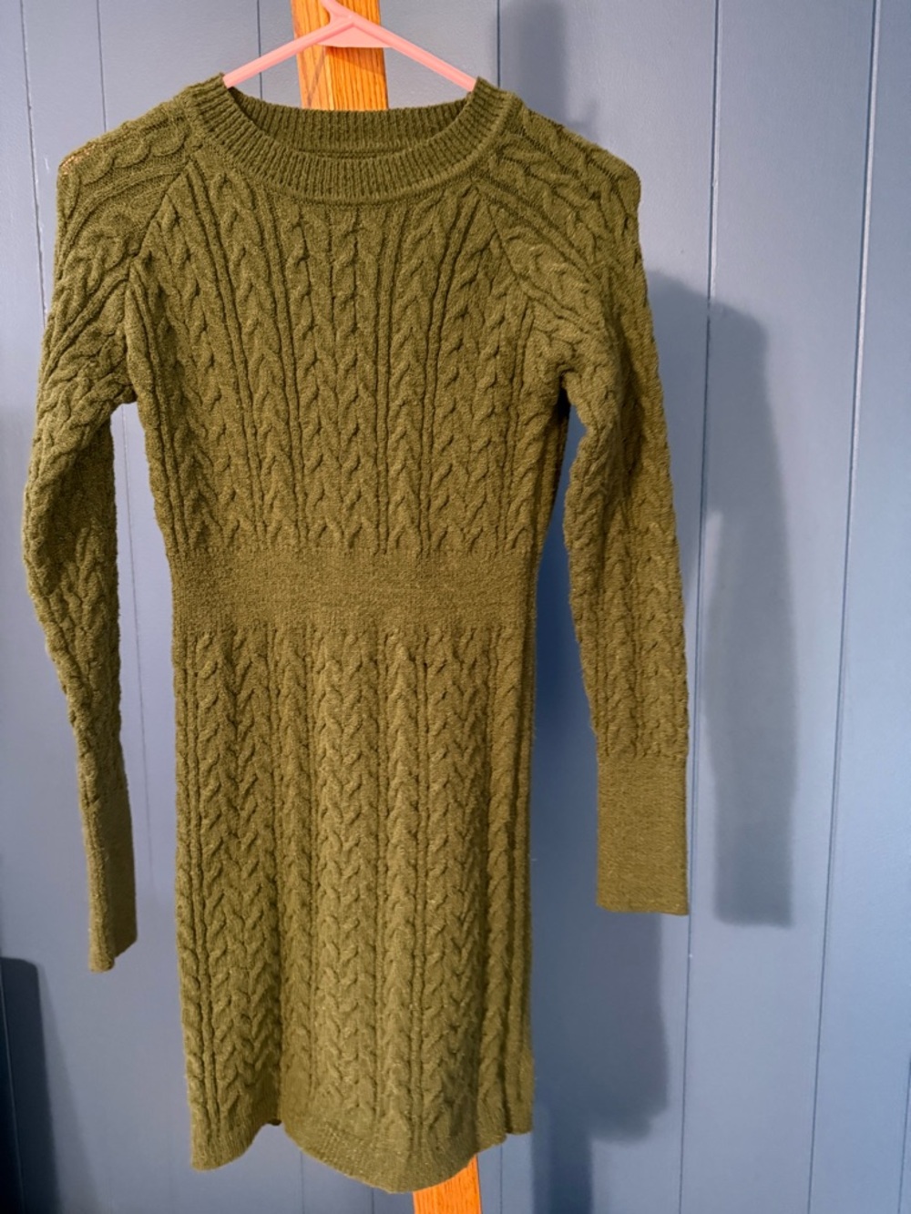 SHEIN Olive Green Cable Knit Sweater Dress